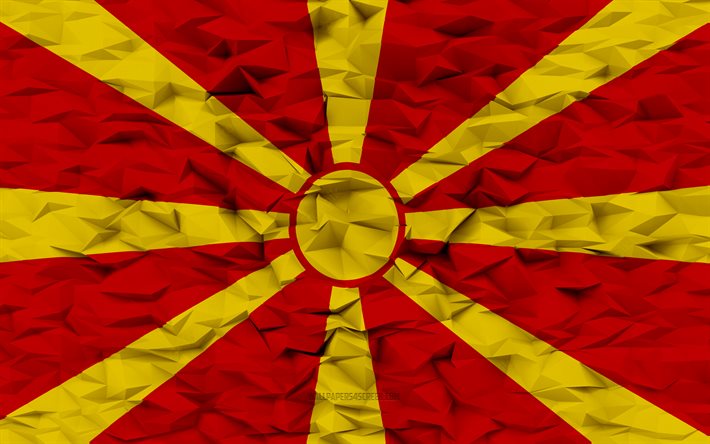 kuzey makedonya bayrağı, 4k, 3d poligon arka plan, 3d poligon doku, 3d kuzey makedonya bayrağı, kuzey makedonya ulusal sembolleri, 3d sanat, kuzey makedonya