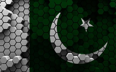 4k, bandiera del pakistan, sfondo esagono 3d, bandiera del pakistan 3d, texture esagonale 3d, simboli nazionali del pakistan, pakistan, sfondo 3d