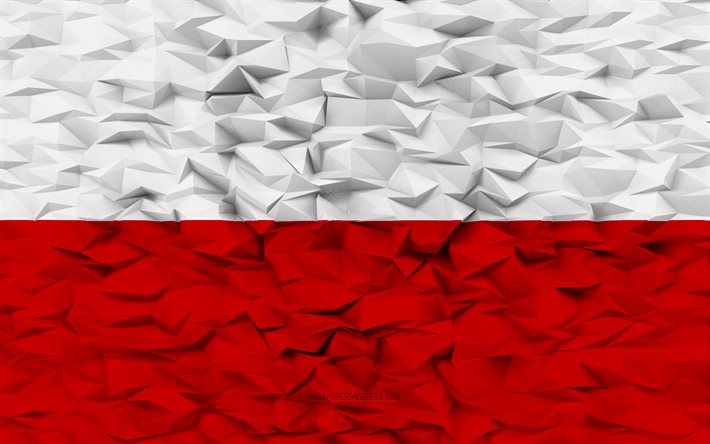 Flag of Poland, 4k, 3d polygon background, Poland flag, 3d polygon texture, Polish flag, 3d Poland flag, Polish national symbols, 3d art, Poland