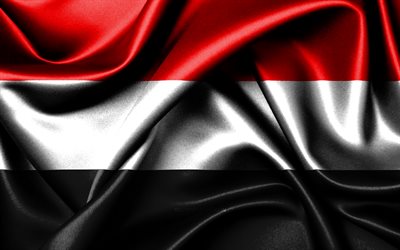 العلم اليمني, 4k, الدول الآسيوية, أعلام النسيج, يوم اليمن, علم اليمن, أعلام الحرير متموجة, آسيا, رموز وطنية يمنية, اليمن