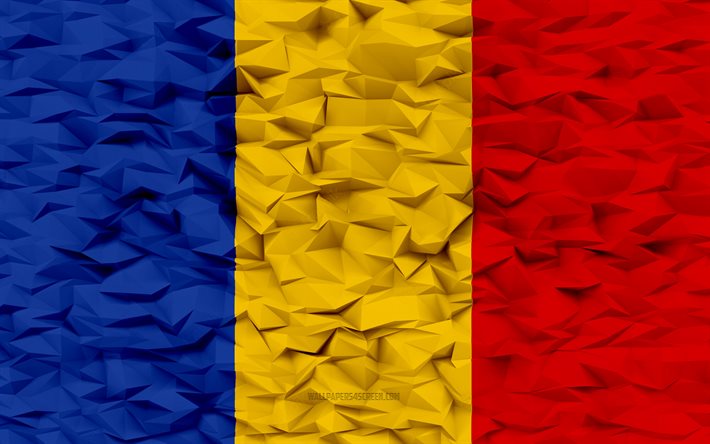 rumäniens flagga, 4k, 3d-polygonbakgrund, 3d-polygonstruktur, rumäniens 3d-flagga, rumänska nationella symboler, 3d-konst, rumänien