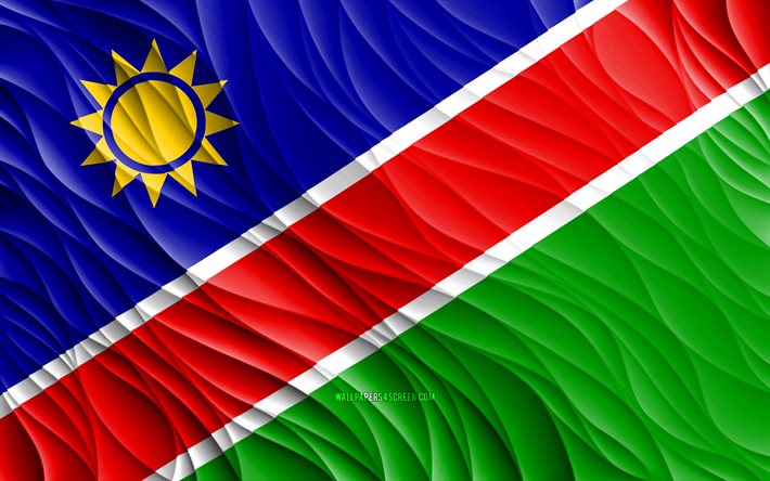 4k, bandera de namibia, banderas 3d onduladas, países africanos, día de namibia, ondas 3d, símbolos nacionales de namibia, namibia