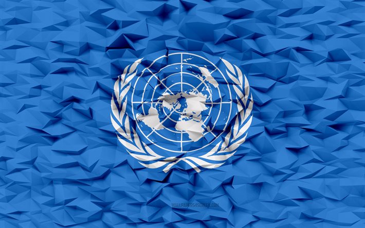 drapeau des nations unies, 4k, 3d polygone de fond, polygone 3d texture, drapeau de l onu, 3d drapeau des nations unies, des organisations internationales, des symboles, de l art 3d, des nations unies