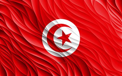 4k, Tunisian flag, wavy 3D flags, African countries, flag of Tunisia, Day of Tunisia, 3D waves, Tunisian national symbols, Tunisia flag, Tunisia