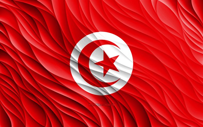 4k, Tunisian flag, wavy 3D flags, African countries, flag of Tunisia, Day of Tunisia, 3D waves, Tunisian national symbols, Tunisia flag, Tunisia