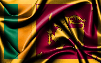 Sri Lankan flag, 4K, Asian countries, fabric flags, Day of Sri Lanka, flag of Sri Lanka, wavy silk flags, Sri Lanka flag, Asia, Sri Lankan national symbols, Sri Lanka