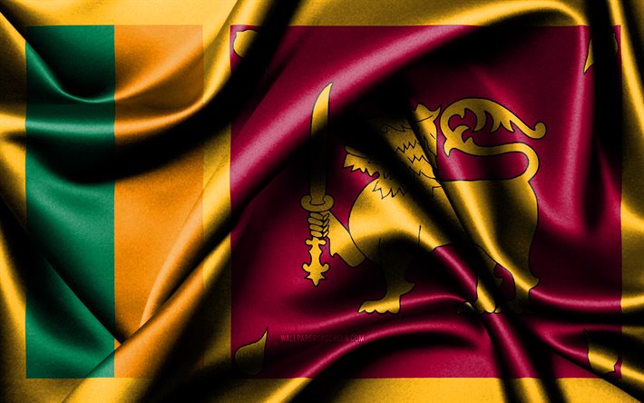 スリランカの国旗, 4k, アジア諸国, ファブリックフラグ, スリランカの日, スリランカの旗, 波状のシルクの旗, アジア, スリランカの国家シンボル, スリランカ