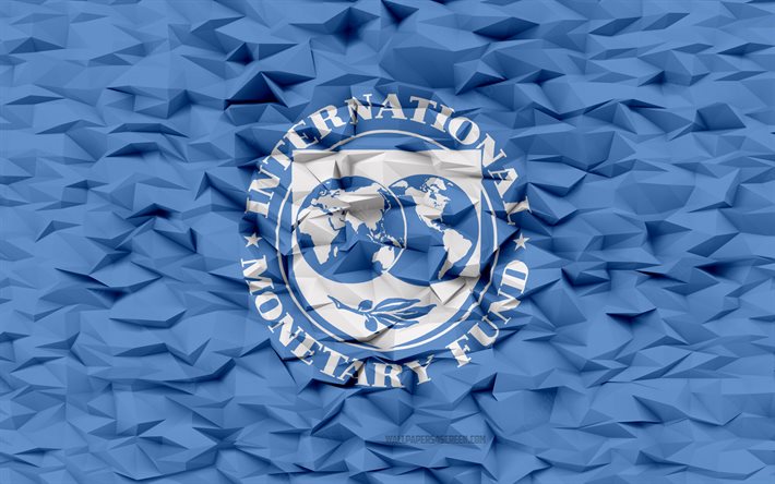 bandeira do fundo monetário internacional, 4k, polígono 3d de fundo, fundo monetário internacional bandeira, 3d textura de polígono, símbolos de organizações internacionais, arte 3d, fundo monetário internacional