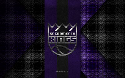 sacramento kings, nba, texture tricotée violette, logo sacramento kings, club de basket-ball américain, emblème sacramento kings, basket-ball, californie, états-unis