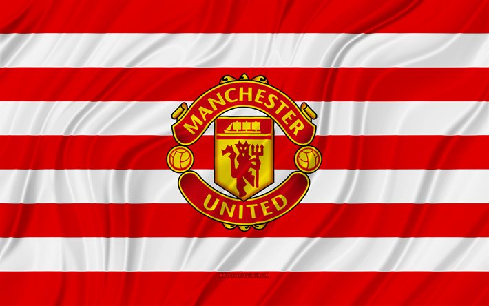 o manchester united fc, 4k, vermelho branco bandeira ondulada, premier league, futebol, 3d tecido bandeiras, o manchester united bandeira, o manchester united logotipo, clube de futebol inglês, o manchester united