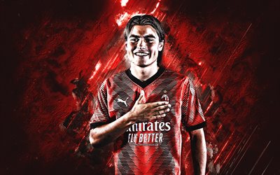 Luka Romero, AC Milan, Argentine footballer, attacking midfielder, red stone background, Italy, Serie A, football