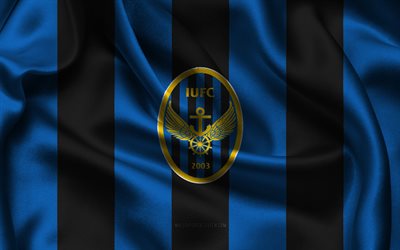 4k, Incheon United FC logo, blue black silk fabric, South Korean football team, Incheon United FC emblem, K League 1, Incheon United FC, South Korea, football, Incheon United FC flag, soccer