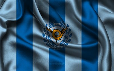 4k, logotipo de daegu fc, tela de seda azul, equipo de fútbol de corea del sur, daegu fc emblema, k liga 1, daegu fc, corea del sur, fútbol americano, bandera daegu fc, fútbol