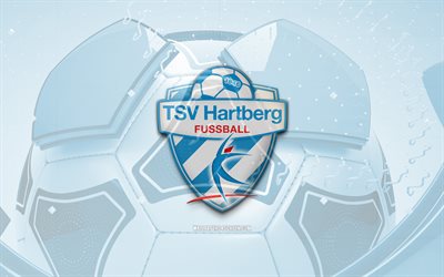 TSV Hartberg glossy logo, 4K, blue football background, Austrian Bundesliga, soccer, Austrian football club, TSV Hartberg emblem, TSV Hartberg FC, football, sports logo, TSV Hartberg logo, TSV Hartberg