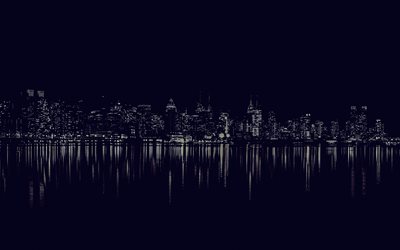 manhattan, 4k, nighcapes, new york city, svartvit, amerikanska städer, skyskrapor, new york citys, usa, nyc, new york panorama