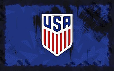 US Mens National Soccer Team grunge logo, 4k, USMNT, blue grunge background, CONCACAF, national teams, USA national football team logo, soccer, USMNT logo, football, US Mens National Soccer Team
