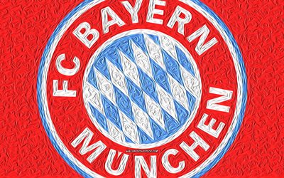 fc bayern münchen logotyp, färgkonst, tysk fotbollsklubb, bayern münchen emblem, bundesliga, oljefärg, tyskland, fc bayern münchen