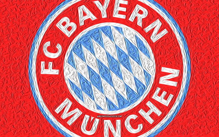 fc bayern münchen logotyp, färgkonst, tysk fotbollsklubb, bayern münchen emblem, bundesliga, oljefärg, tyskland, fc bayern münchen