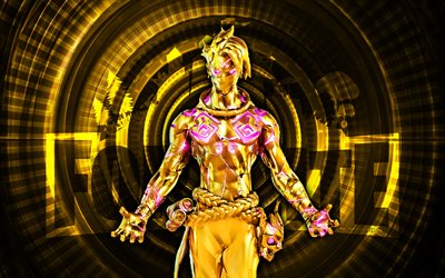 Golden Raz Fortnite, 4k, yellow spiral background, Fortnite, creative, Golden Raz Skin, Fortnite Golden Raz Skin, Golden Raz, Fortnite characters