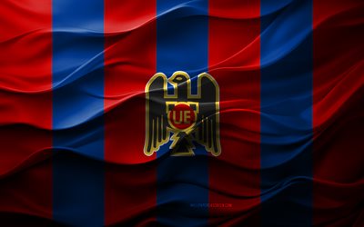4k, logo union espanola, fond 3d rouge bleu, camponato nacional, emblème de l'union espanola, équipe de football chilien, drapeau de l'union espanola, texture 3d, chili, union espanola, football