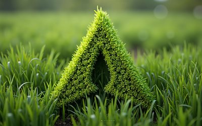 logo arch linux en herbe verte, 4k, emblème de l'arch linux, contexte de la nature, logo arch linux, logo de l'herbe arch linux, signe arch linux, art 3d, arch linux