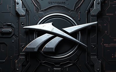 Reebok metal logo, 4k, 3D art, black metal backgrounds, fashion brands, orange neon lights, Reebok 3D logo, brands, artwork, Reebok logo, Reebok