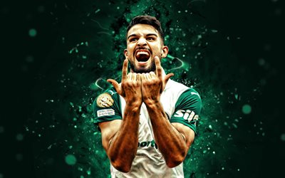4k, flaco lopez, fundo abstrato verde, palmeiras, serie brasileira a, jogadores de futebol argentino, flaco lopez 4k, futebol, luzes de neon verdes, sociedade esportiva palmeiras, se palmeiras, palmeiras fc, flaco lopez palmeiras