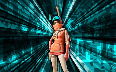 4k, camece, contexte des rayons bleus, cage, cecee fortnite, art abstrait, peau de fortnite cecee, personnages fortnite, fortnite, art créatif