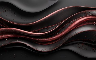 elegante fondo de olas negras, fondo de ondas rojas, fondo de ondas negras de lujo, ondas de brillo rojo, antecedentes de ondas creativas, antecedentes de ondas 3d