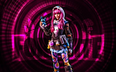 glumbunny fortnite, 4k, violetti kierretausta, fortnite, luova, glumbunny iho, fortnite glumbunny iho, hölynpöly, fortnite  hahmot