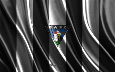 4k, logotipo de dunfermline athletic fc, premier league escocés, textura de seda blanca negra, dunfermline athletic fc flag, club de fútbol escocés, fútbol, bandera de seda, dunfermline atletic fc emblema, escocia, dunfermline athletic fc