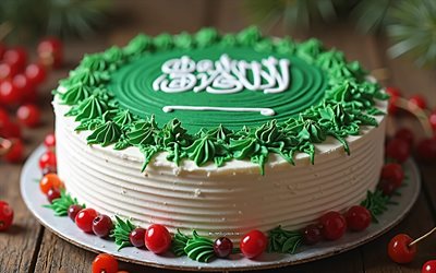 Saudi Arabia flag painted on cake, 4k, Saudi Arabia flag, baking, Saudi Arabia, cake with berries, flag of Saudi Arabia, cake with the Saudi Arabia flag, Saudi Arabia Day