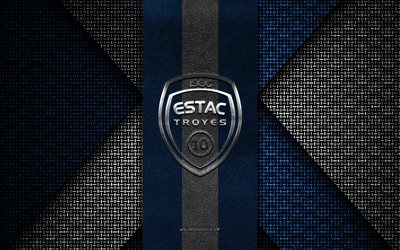 ES Troyes AC, Ligue 1, blue white knitted texture, ES Troyes AC logo, French football club, ES Troyes AC emblem, football, Troyes, France