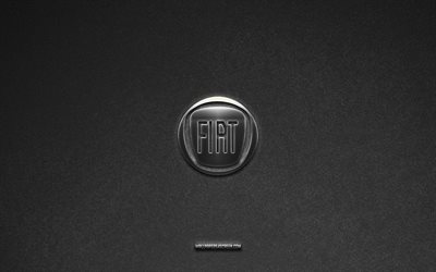 フィアットのロゴ, 灰色の石の背景, フィアットのエンブレム, 車のロゴ, フィアット, 車のブランド, フィアット メタルのロゴ, 石のテクスチャ