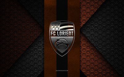 fc lorient, ligue 1, textura tejida negra naranja, logotipo fc lorient, club de fútbol francés, emblema fc lorient, fútbol, lorient, francia