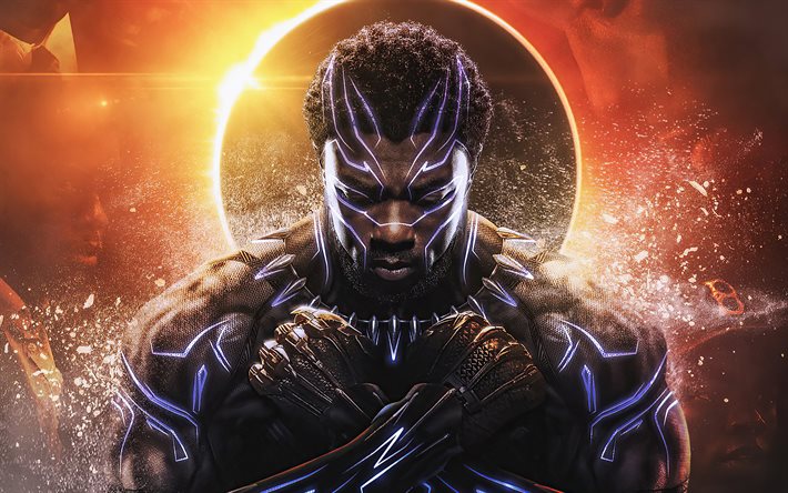 pantera negra, 4k, rei de wakanda, super-heróis, imagem com pantera negra, marvel comics, pantera negra 4k