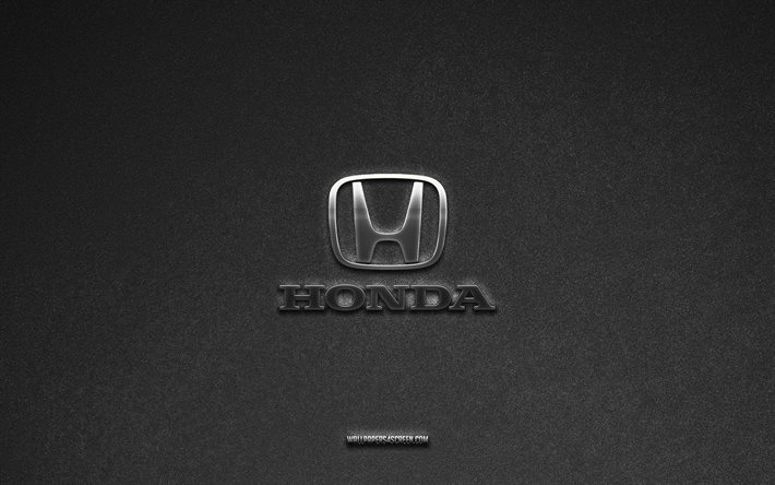 Honda logo, gray stone background, Honda emblem, car logos, Honda, car brands, Honda metal logo, stone texture