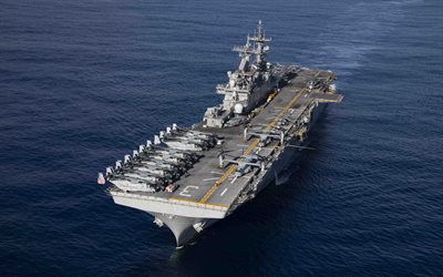 4k, USS Kearsarge, LHD-3, American amphibious assault ship, US Navy, Wasp-class, Bell Boeing V-22 Osprey, Sikorsky SH-60 Seahawk, American warships