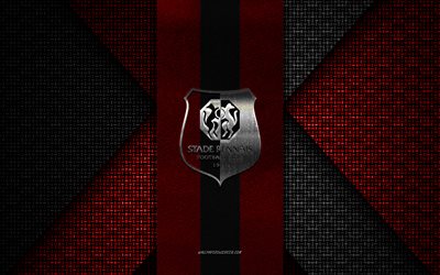 Stade Rennais FC, Ligue 1, red black knitted texture, Stade Rennais FC logo, French football club, Stade Rennais FC emblem, football, Rennais, France