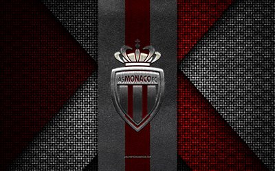 as monaco, 1lig, kırmızı ve beyaz örgü doku, as monaco logosu, fransız futbol kulübü as monaco amblemi, futbol, monako, fransa