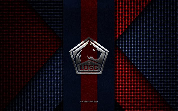 LOSC Lille, Ligue 1, red blue knitted texture, LOSC Lille logo, French football club, LOSC Lille emblem, football, Lille, France