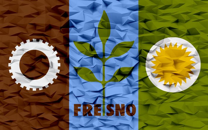 フレズノの旗, カリフォルニア, 4k, アメリカの都市, 3 d ポリゴンの背景, 3 d ポリゴン テクスチャ, フレズノの日, 3 d のフレズノの旗, アメリカの国のシンボル, 3d アート, フレズノ, アメリカ合衆国