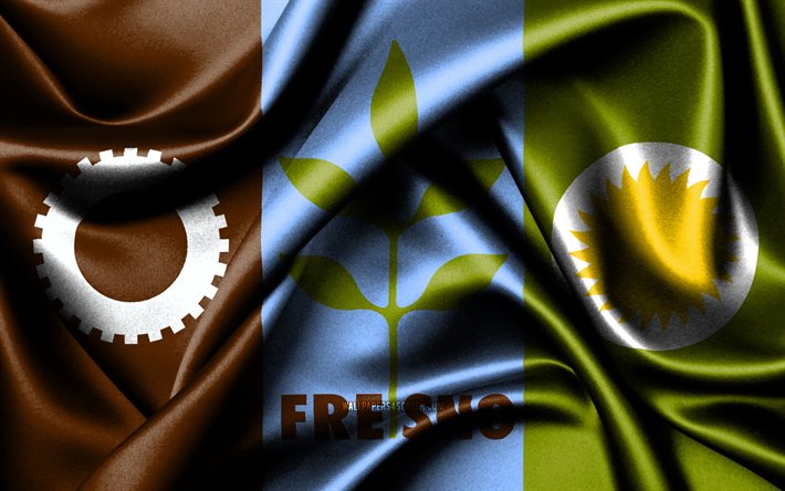 Fresno flag, 4K, american cities, fabric flags, Day of Fresno, flag of Fresno, wavy silk flags, USA, cities of America, cities of California, US cities, Fresno California, Fresno