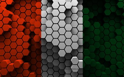 4k, Flag of Ivory Coast, 3d hexagon background, Ivory Coast 3d flag, Day of Ivory Coast, 3d hexagon texture, Ivory Coast flag, Ivory Coast national symbols, Ivory Coast, 3d Ivory Coast flag, African countries, Cote dIvoire