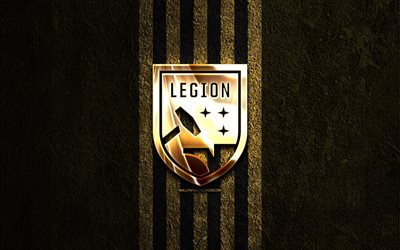 Birmingham Legion golden logo, 4k, brown stone background, USL, american soccer club, Birmingham Legion logo, soccer, Birmingham Legion FC, football, Birmingham Legion