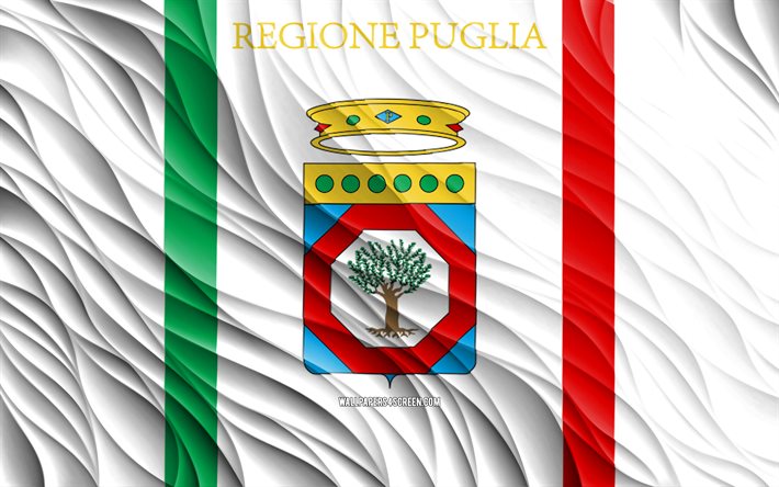 4k, apúlia bandeira, ondulado 3d bandeiras, regiões italianas, bandeira da apúlia, dia da apúlia, 3d ondas, europa, regiões da itália, apúlia