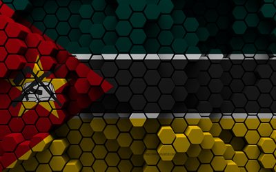 4k, Flag of Mozambique, 3d hexagon background, Mozambique 3d flag, Day of Mozambique, 3d hexagon texture, Mozambique flag, Mozambique national symbols, Mozambique, 3d Mozambique flag, African countries