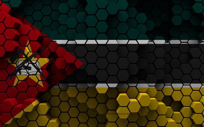 4k, bandeira de moçambique, 3d hexágono de fundo, moçambique 3d bandeira, dia de moçambique, 3d hexágono textura, moçambique bandeira, moçambique símbolos nacionais, moçambique, 3d moçambique bandeira, países africanos