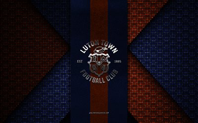luton town fc, efl championship, blåorange stickad textur, luton town fc-logotyp, engelsk fotbollsklubb, luton town fc-emblem, fotboll, luton, england