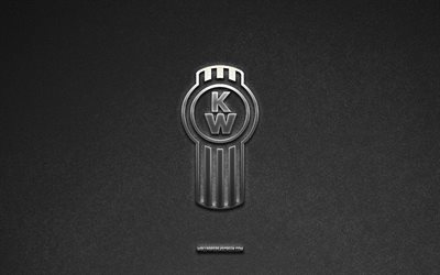 kenworth logosu, gri taş arka plan, kenworth amblemi, araba logoları, kenworth, araba markaları, kenworth metal logosu, taş doku